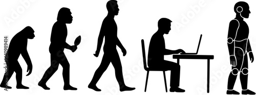 Human Evolution to Artificial Intelligence – Silhouette Concept of Technology and Future Development