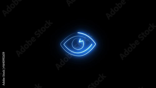 Glowing neon line Human eye icon animation on the black background. eye animated icon. view, open eye, looking, watching icon animated 4k neon icon video.
