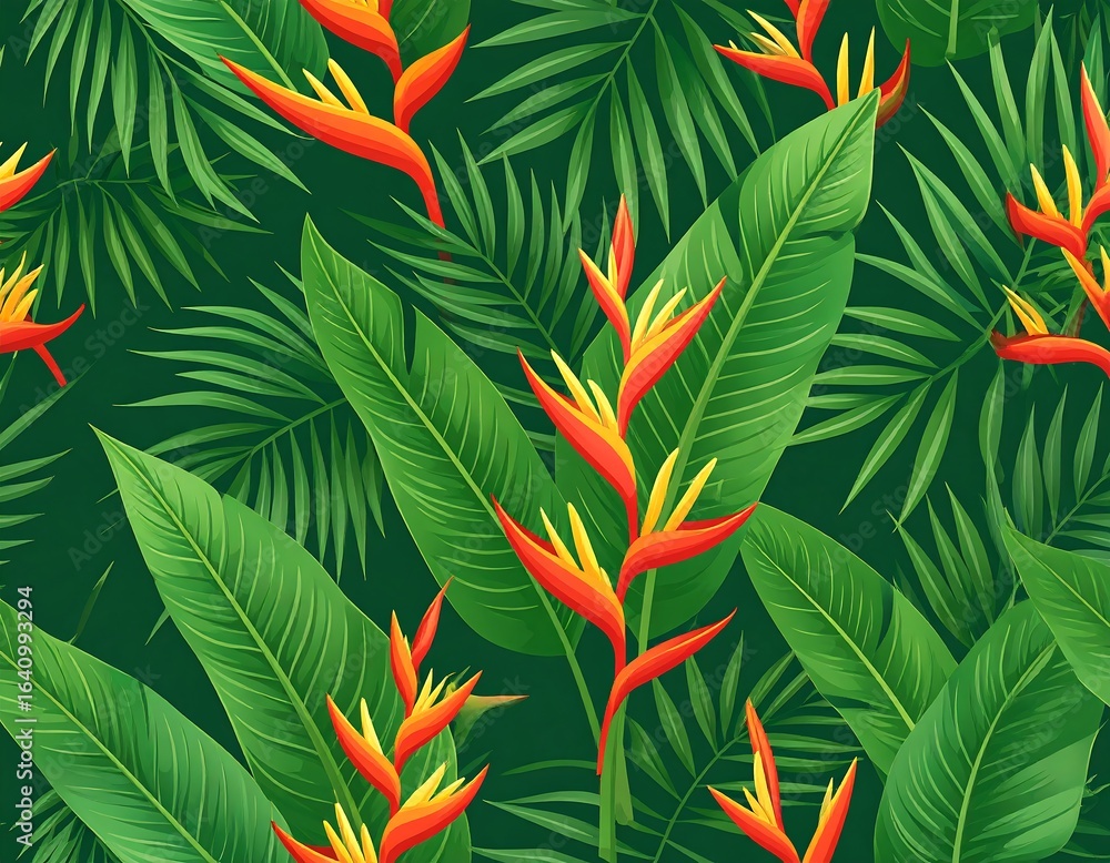 Tropical flower and leaf pattern Tropical flower and leaf pattern