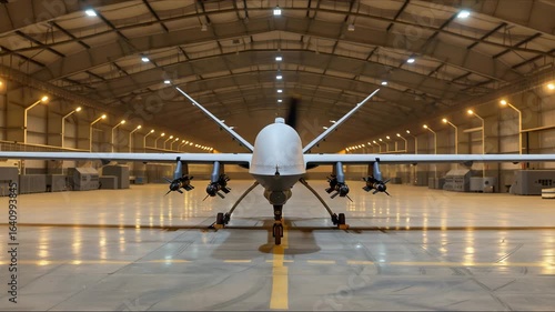 A huge combat missile and ammunition in a public hangar