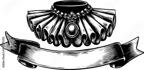 Elizabethan ruff collar with ornamental ribbon design for historical fashion