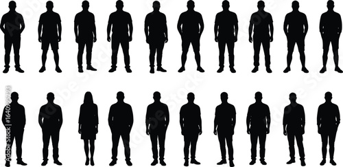 Silhouette of Diverse Male and Female Figures Standing, Isolated on White, Teamwork Concept, Business Community, People Group, Unity Symbol