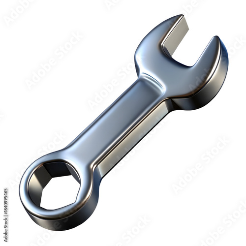 Shiny Chrome Wrench Tool Isolated on Transparent Background, Detailed 3D Render for Industrial Use