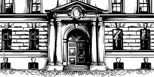 Vintage georgian doorway with ornate architectural details - hand drawn engraving for design