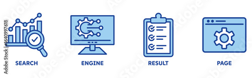 SERP icon set illustration concept with icon of search, engine, result, page