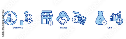 ETF icon set illustration concept with icon of exchange, traded, fund 