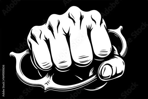 Brass Knuckles Fist Illustration – Aggressive Black and White Vector Art