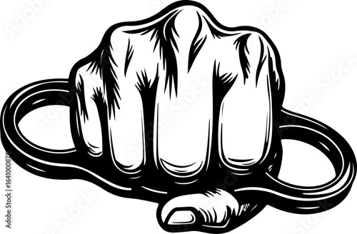 Brass Knuckles Fist Illustration – Aggressive Black and White Vector Art