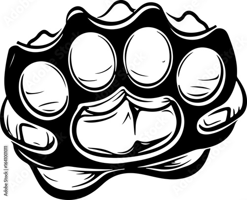 Brass Knuckles Fist Illustration – Aggressive Black and White Vector Art