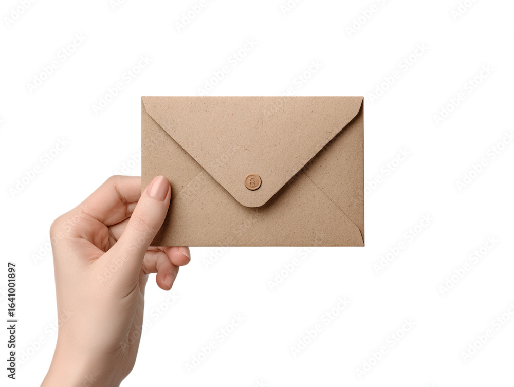 Fototapeta premium A hand carefully holds a refined, vintage-style paper envelope,