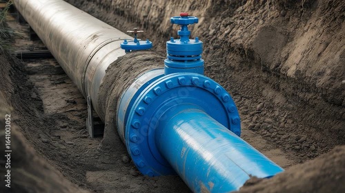 Wallpaper Mural Large Underground Water Pipeline with Blue Control Valve Installed in Trench for Municipal Infrastructure and Utility Distribution System

 Torontodigital.ca