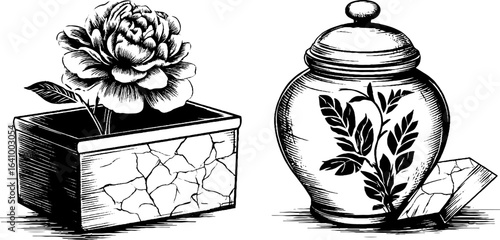 Artisanal porcelain tile and floral decor engraved design for home decor