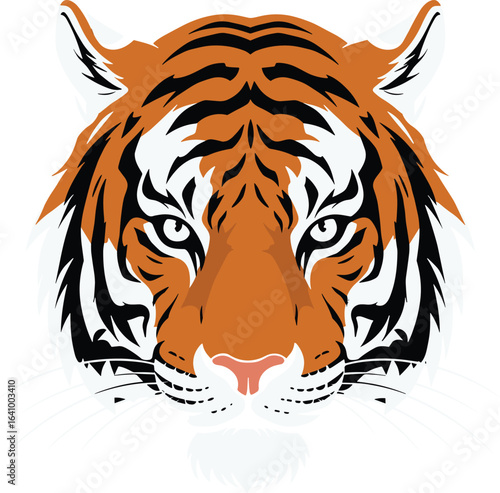 Tiger face illustration, fierce predator art, wildlife vector drawing, big cat portrait, jungle animal design, Bengal tiger graphic, detailed animal artwork