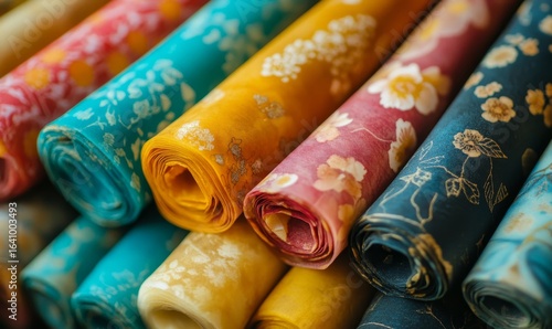 Close-up of colorful beeswax wraps, highlighting their use as a sustainable alternative to plastic wrap for food storage, Generative AI