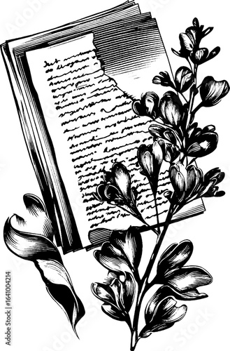 Vintage hand drawn herbarium sketch with engraved botanical illustration for retro design