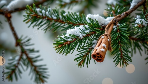 pine branch with cinnamon stick, christmas, no people, no text, no logo