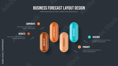 Modern Showcase Presentation Template Vector Illustration. Enterprise Portfolio Four Element Diagram Frame Layout. Financial Proposal 4 Option Infographic Slide Design.
