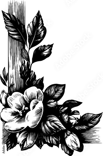 Vintage letter border design with engraved floral elements