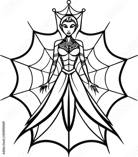 Gothic Elegance Character Designs Spider Queen in Web Crown