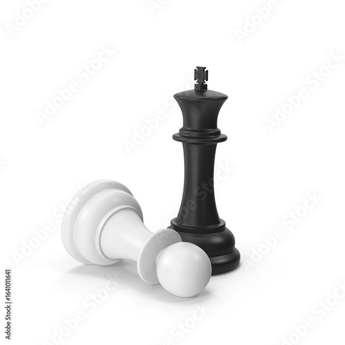 chess king defeat pawn isolated on transparent background , 3d render , PNG