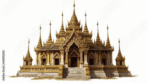 Serenity Golden Thai Temple isolated watercolor vector illustration svg