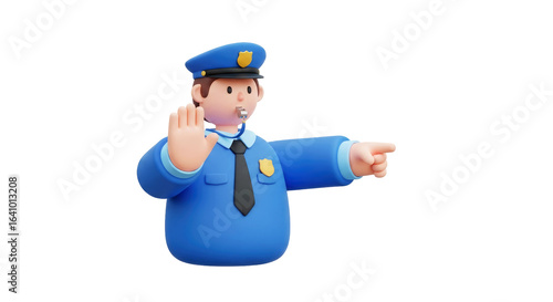 friendly d police officer directing traffic giving stop signal