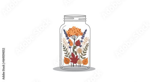 Botanical harmony: A decorative mason jar filled with autumn floral elements