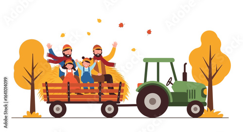 Delightful Autumn Ride: Family Fun on a Tractor-Pulled Hay Wagon Adventure