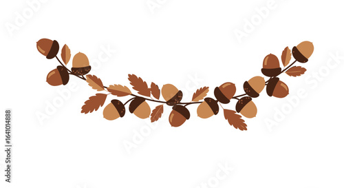 Elegant Acorn and Leaf Illustration in Symmetrical Arrangement on White