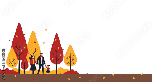 Family outing amidst vibrant autumn foliage for a picturesque scene
