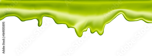 Green goo slime with dripping 3D effects and toxic splatter textures. Realistic liquid splashes for Halloween zombie or radioactive designs. Seamless transparent droplets or sticky mucus elements.