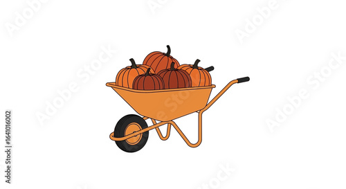 Autumnal harvest: Wheelbarrow brimming with freshly picked pumpkins illustration