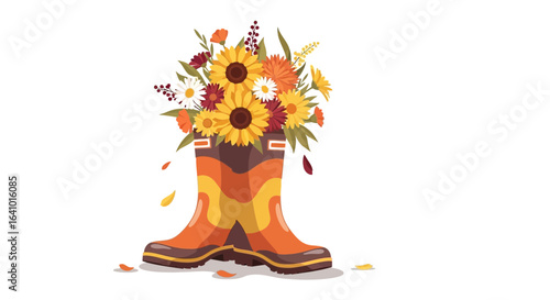 Rustic Charm: Floral Arrangement in Rain Boots Depicting the Beauty of Autumn