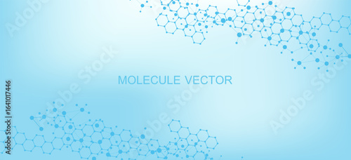 Health care or medical abstract background with hexagons, lines and dots. Scientific innovation banner template concept. Biology and pharmaceutical technology background. Vector illustration.