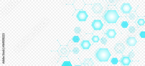 Health care or medical abstract background with hexagons, lines and dots. Scientific innovation banner template concept. Biology and pharmaceutical technology background. Vector illustration.