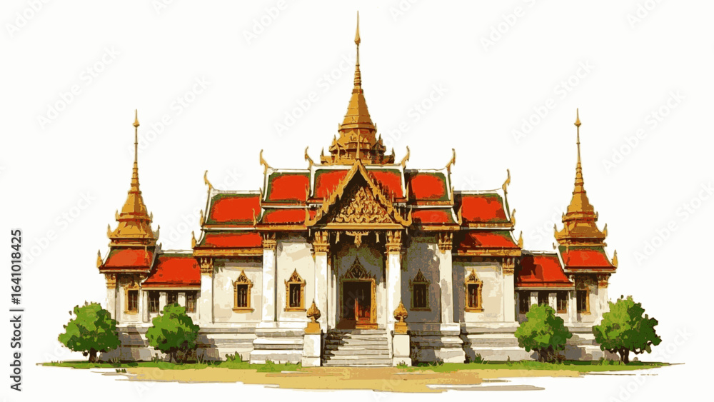 Fototapeta premium Naga Mist Thai temple isolated watercolor vector illustration svg