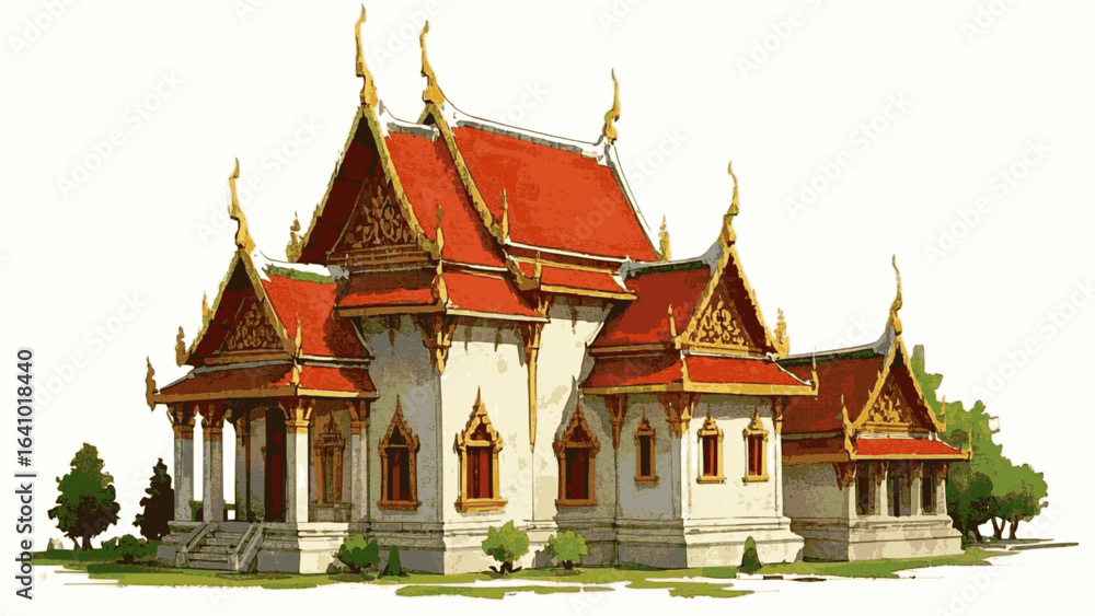 Naklejka premium Gilded Spires Thai temple isolated watercolor vector illustration svg