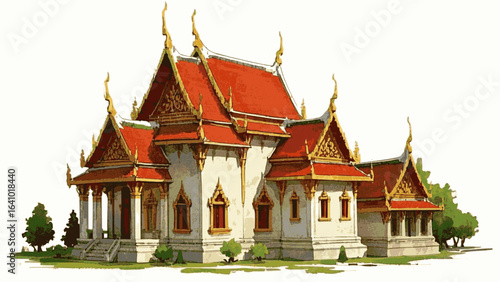 Gilded Spires Thai temple isolated watercolor vector illustration svg