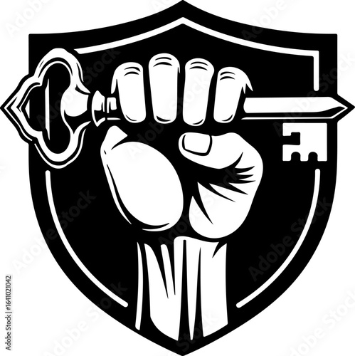 Fist Holding a Key with Shield vector