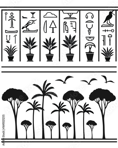 Egyptian hieroglyphs and savanna trees ancient egypt