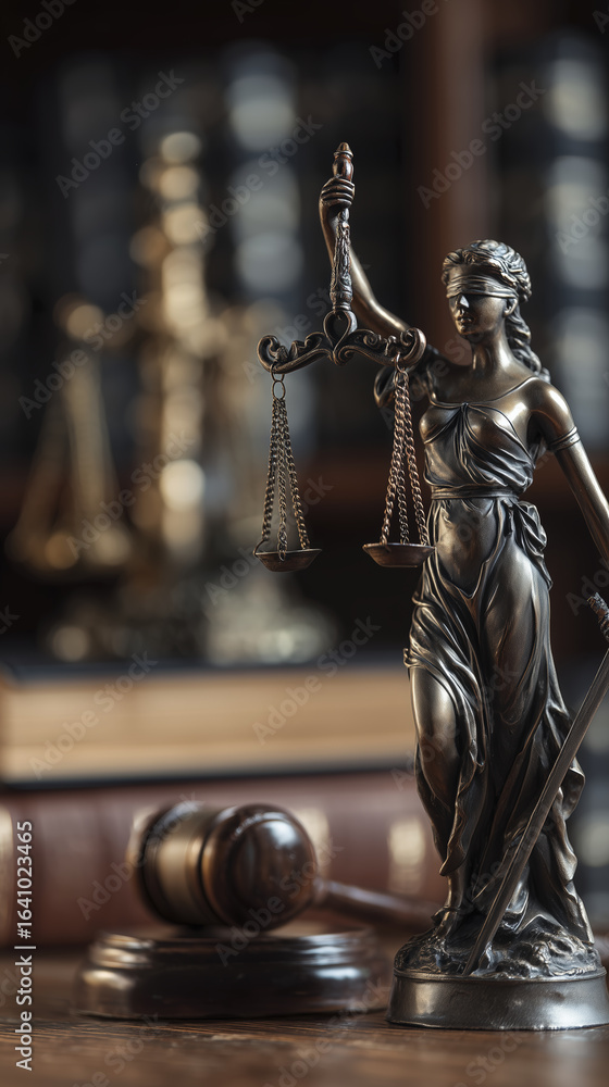 Fototapeta premium Gavel, book, statue reflect law and justice, creating feeling of fairness and integrity in legal matters
