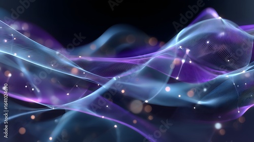 Abstract futuristic overlay with cyan and purple mesh, glowing lines and nodes, digital marketing template background
