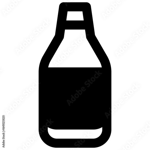 Euro beer bottle. Outlined stroke vector icon with black-filled details.