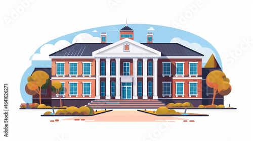 Illustration of school facade with columns