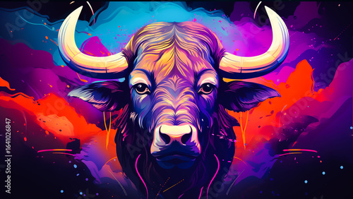 Painting of a wild buffalo