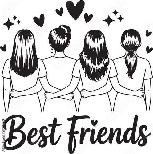 Best Friends Forever Embracing Silhouette Vector Illustration Art