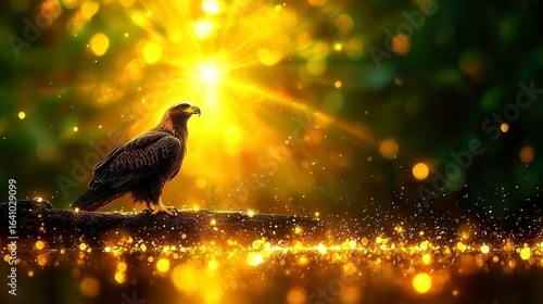 Wallpaper Mural Majestic Eagle Perched on Branch with Golden Light and Sparkling Bokeh Effect Torontodigital.ca