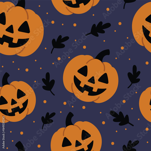 Halloween pattern with pumpkin and leaf