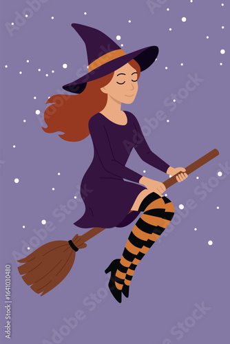 Witch on a broom Halloween Character Illustration