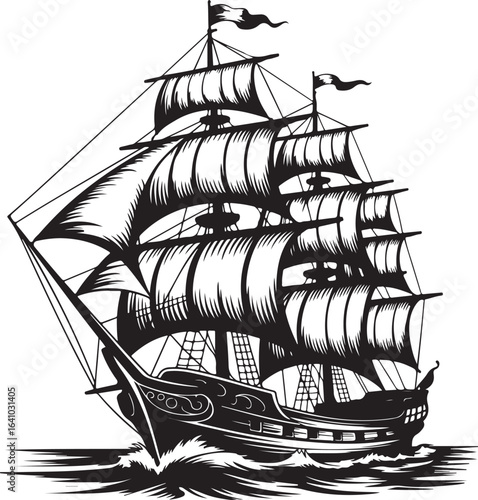 Detailed Galleon Ship Vector Illustration of a Classic Sailing Vessel